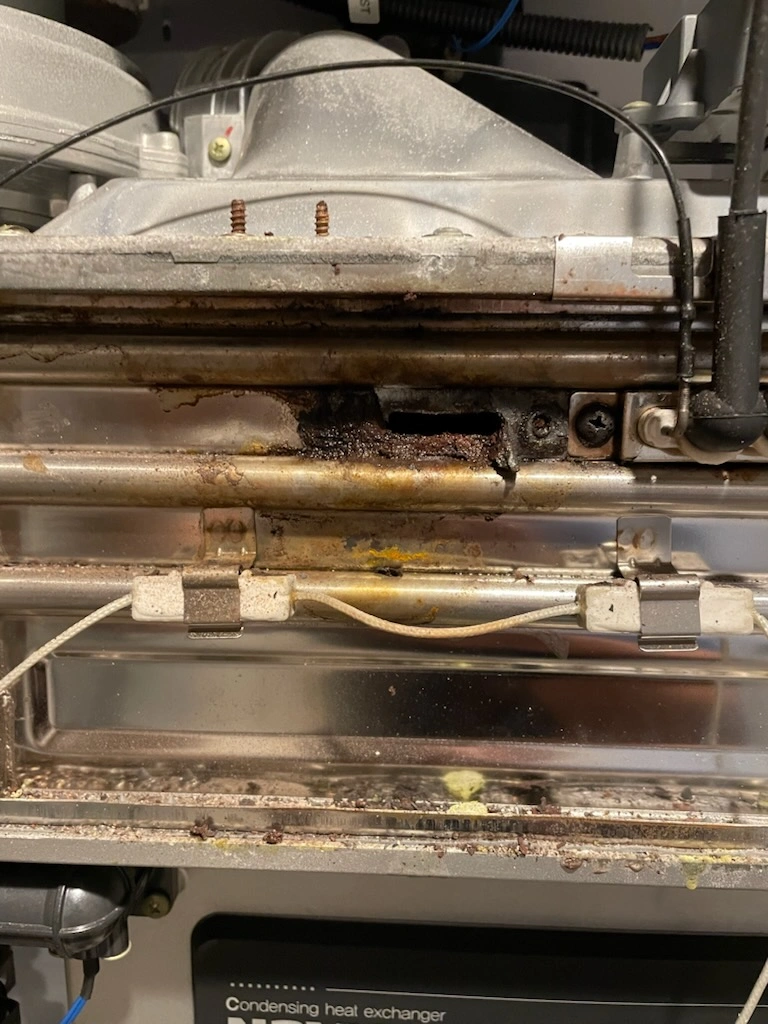 A failed heat exchanger