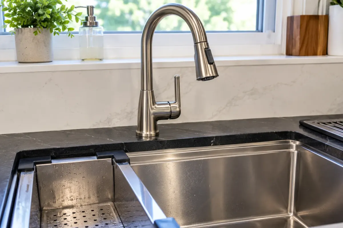 Our technician installed kitchen faucet with updated plumbing connections and shut-off valves.