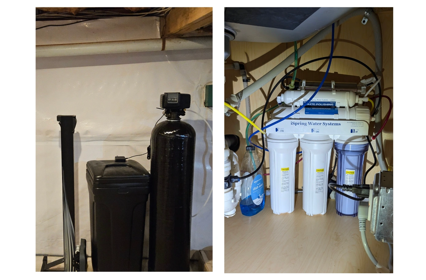 Salt-Based Water Softener (Left) | Reverse Osmosis System (Right)