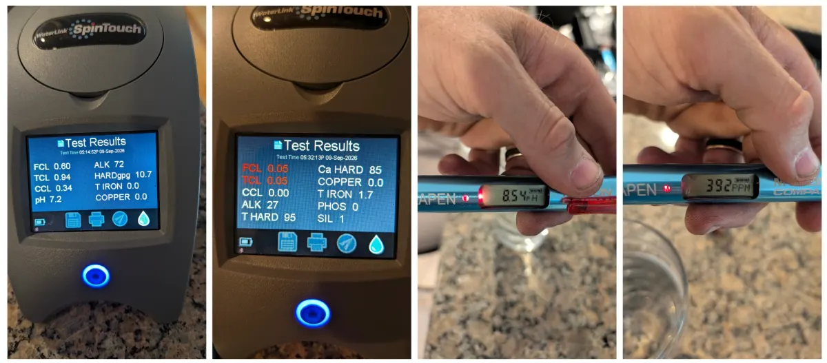Water quality test results from an in-home water test.